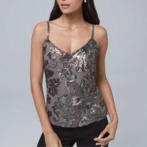 White House Black Market Sequin Floral Cami Top Sz S Cocktail Clubwear NWT